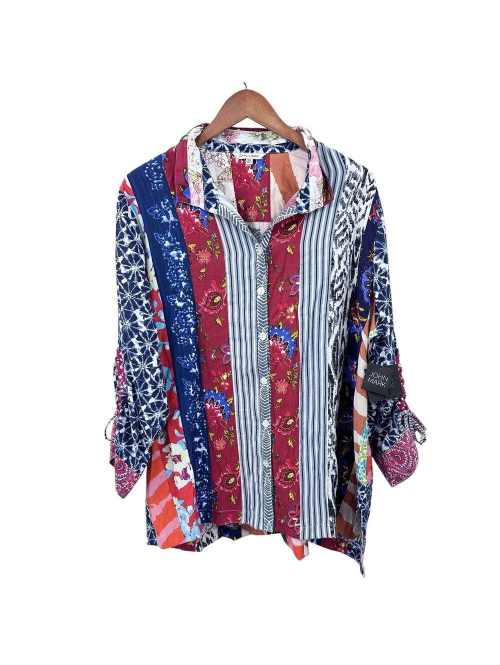 New! JOHN MARK Top Blouse Shirt Floral 3/4 Cinch Tie Sleeve Women’s 0X X911